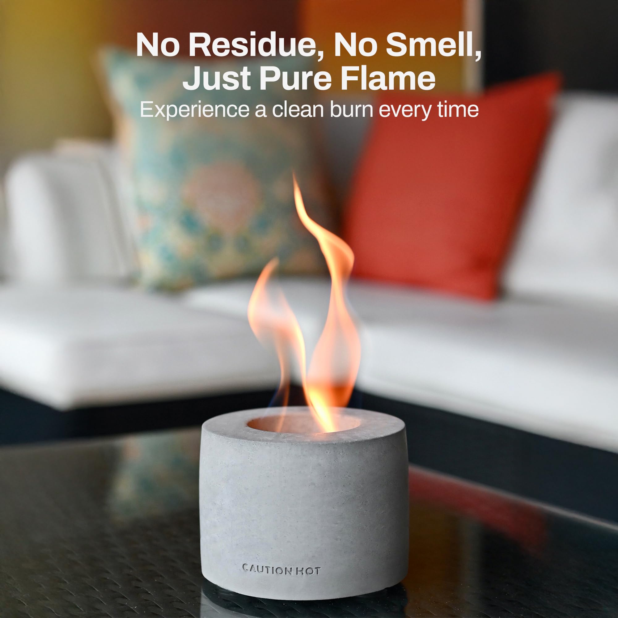 SMART FUEL ETHANOL bottle pouring via SafetyPour into fireplace for safer transfer.