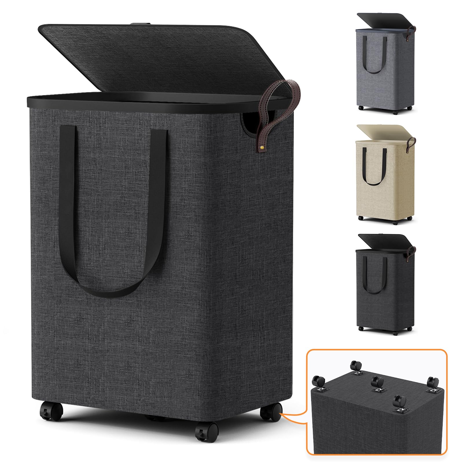 SmartKempt laundry basket with five wheels enables smooth, easy mobility.