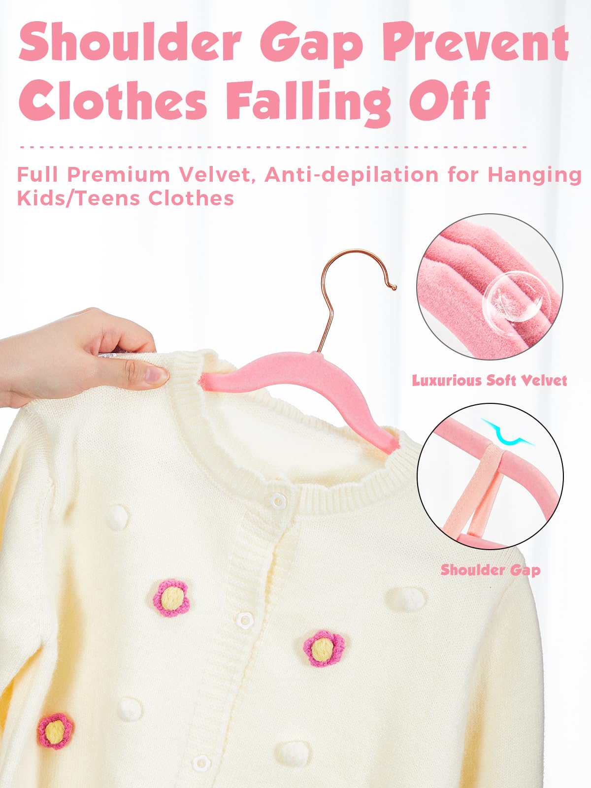 Smartor Velvet Hangers 14-inch length supports kids' shirts and light jackets.