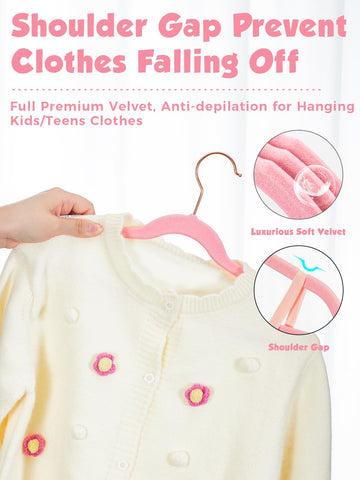 Smartor Velvet Hangers 14-inch length supports kids' shirts and light jackets.