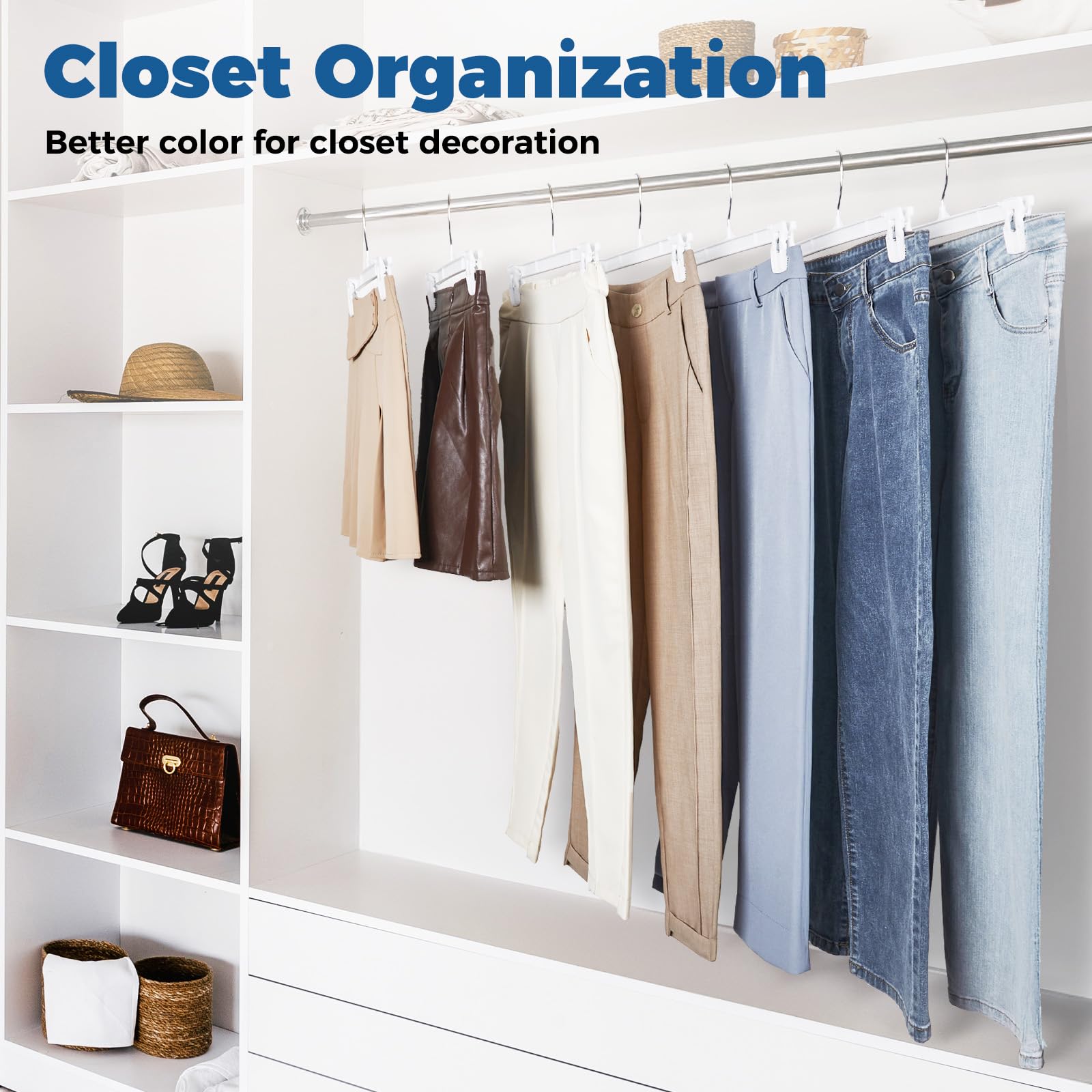 Smartor hangers stacked neatly in a closet.