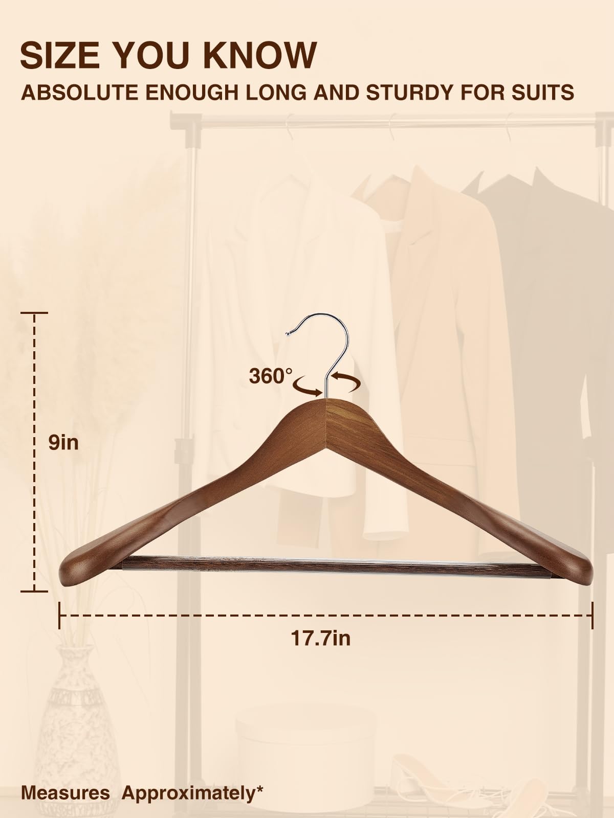 Smartor dimension 17.7 x 9 x 2.3 inch hanger fits suits.