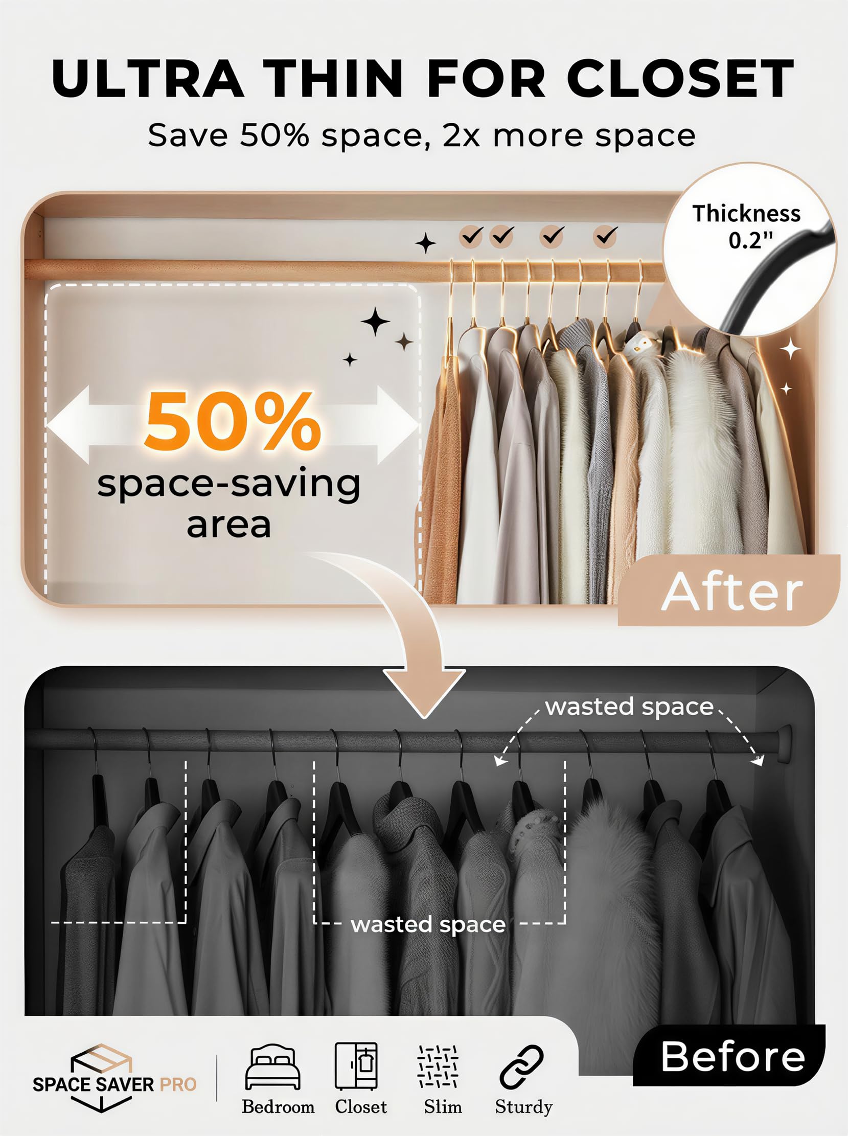 Smartor coat on hanger in closet organized setup for heavy garments
