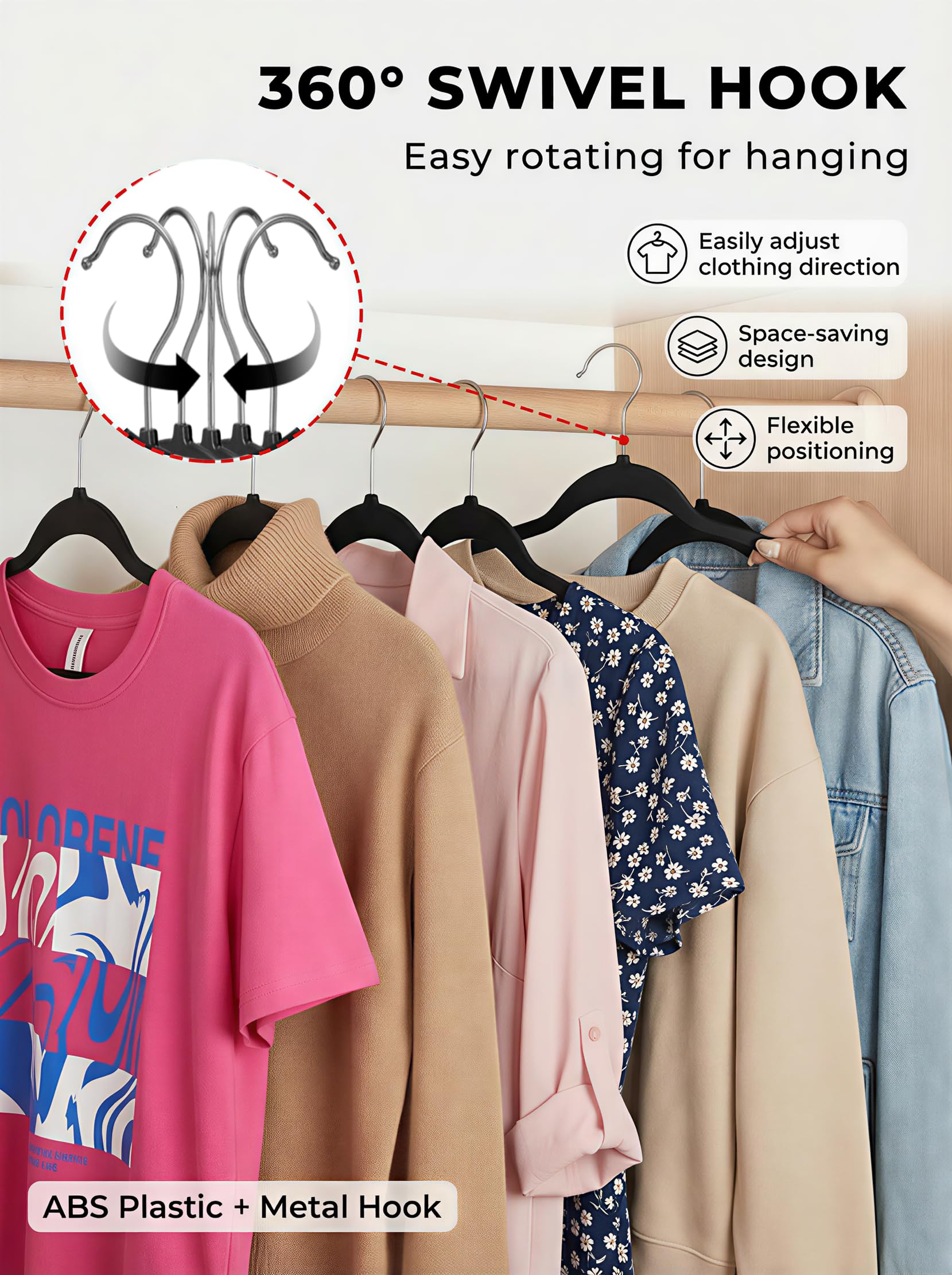 Smartor thin-profile hanger maximizing tight closet space