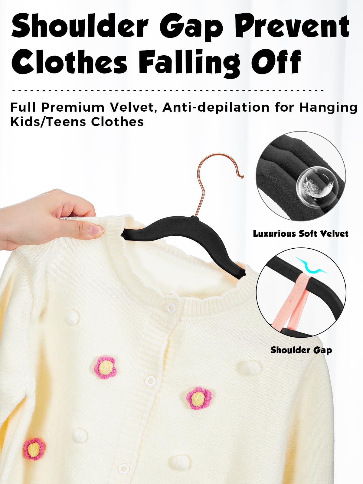 14-inch Smartor velvet hangers help maintain children's outfits neatly.