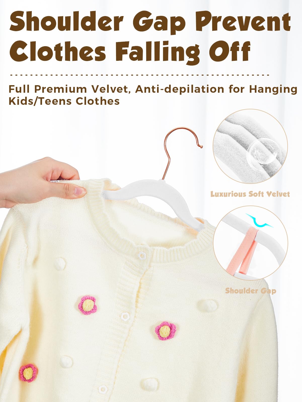 Smartor Kids 14-inch velvet hangers maximize closet space while keeping outfits neat.