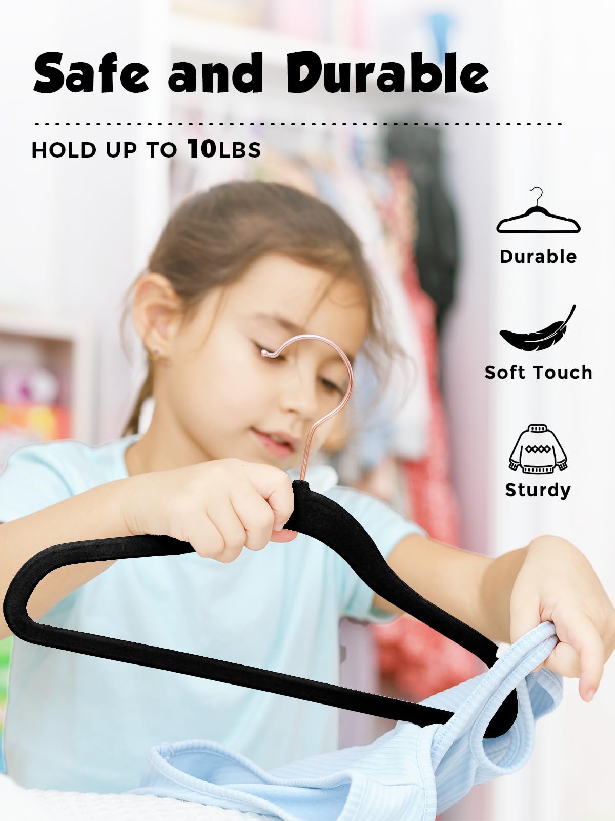 Durable ABS core of Smartor hangers delivers sturdy support for kids' wear.