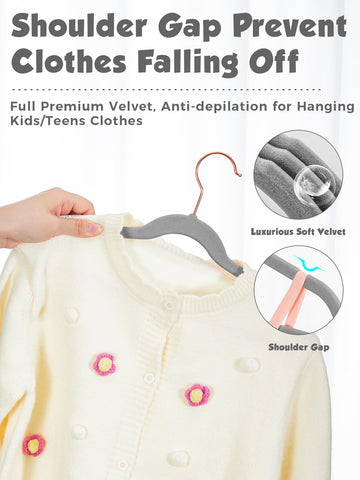 Smartor Kids Velvet Hangers in closet show tidy outfits and efficient storage.