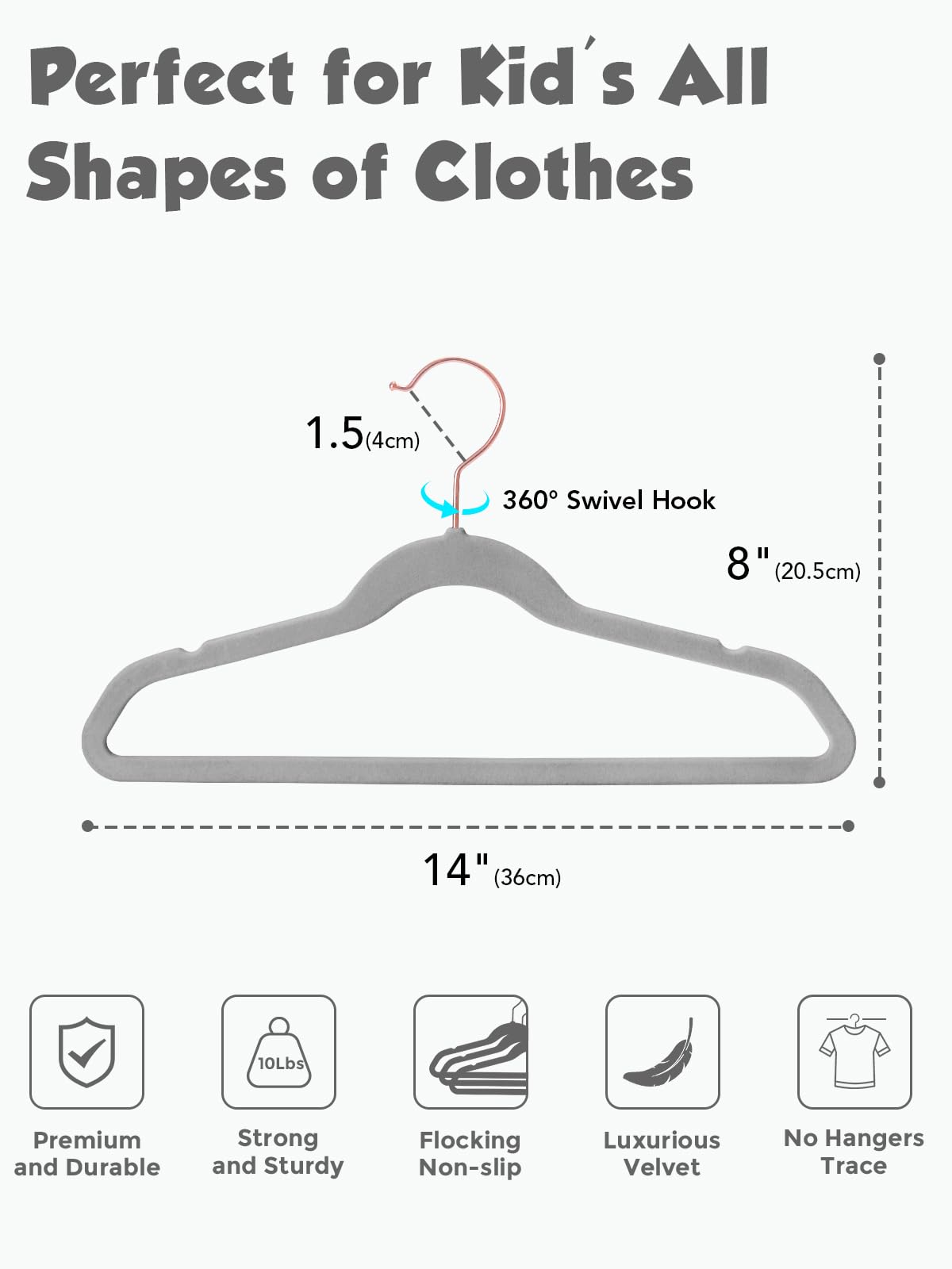 Smartor Kids Velvet Hangers non-slip shoulder design keeps clothes in place.