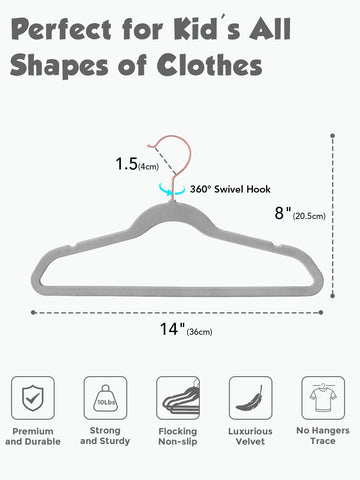 Smartor Kids Velvet Hangers non-slip shoulder design keeps clothes in place.