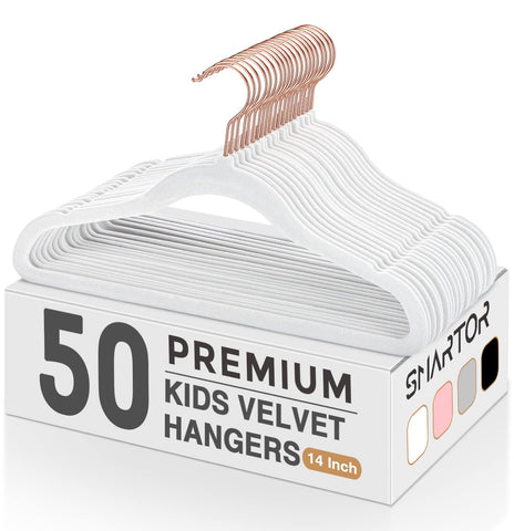 Smartor Kids velvet hangers with rose gold hook for organized closets and delicate fabrics.