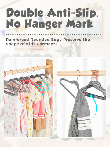 Smartor Kids Velvet Hangers rose-gold-hook close-up highlights stylish hardware and secure grip.