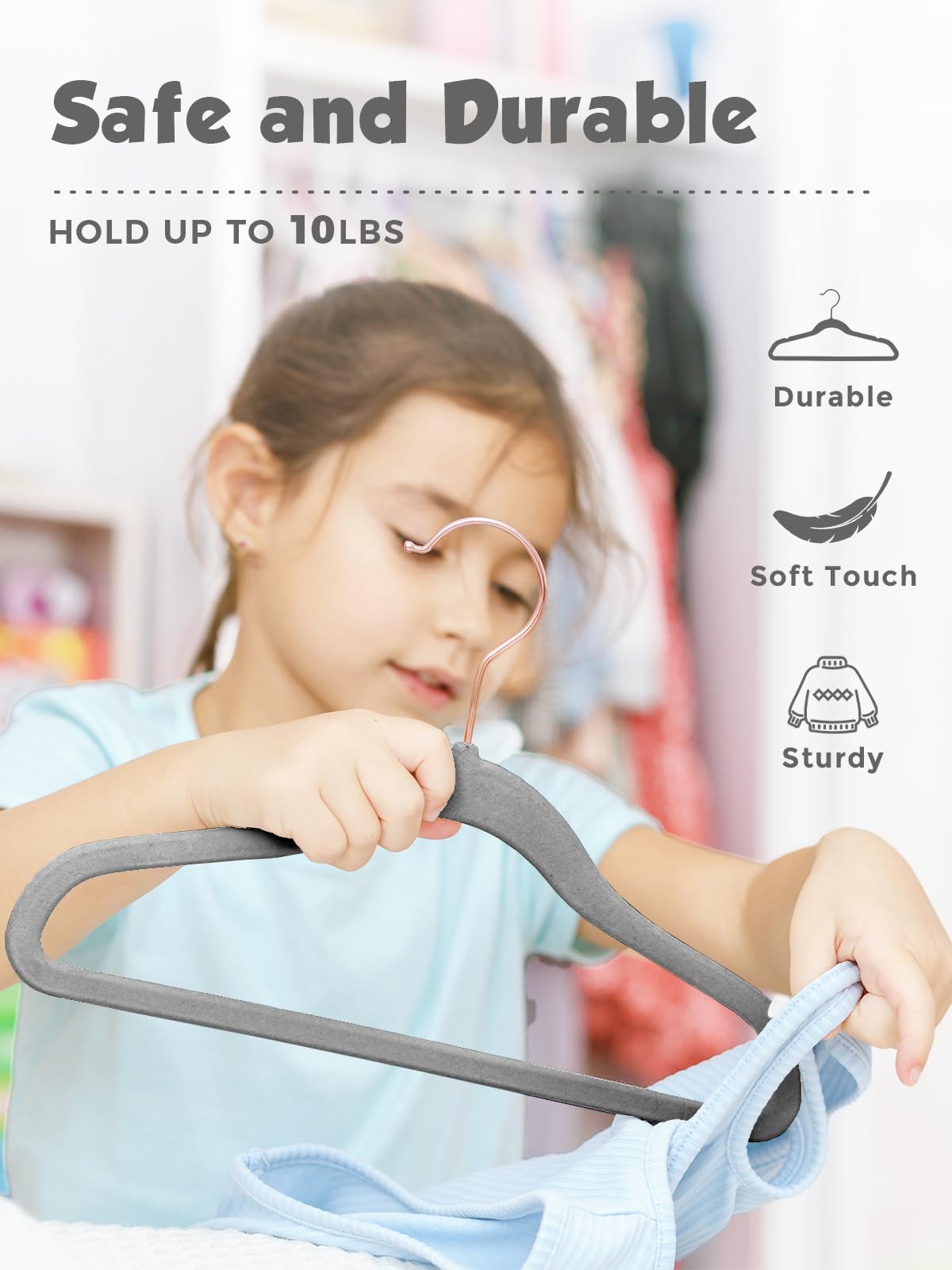 Smartor Kids Velvet Hangers space-saving layout reduces closet clutter.