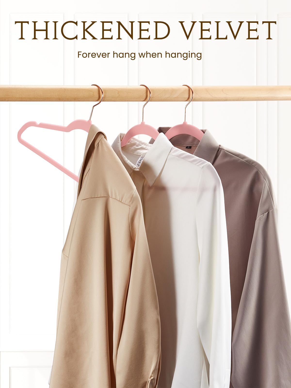 Smartor rose gold velvet hangers with non-slip grip for delicate fabrics and tidy wardrobes