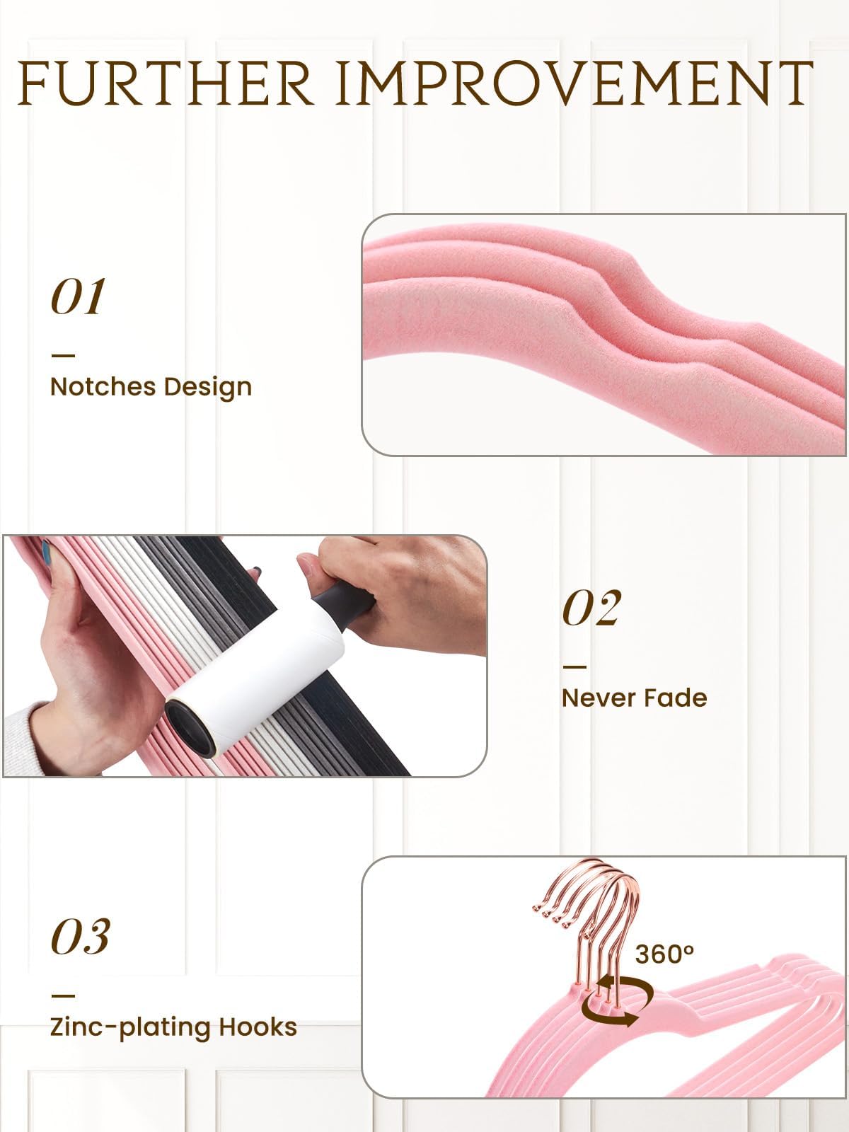Smartor notches and curved shoulders keep garments secure on hangers