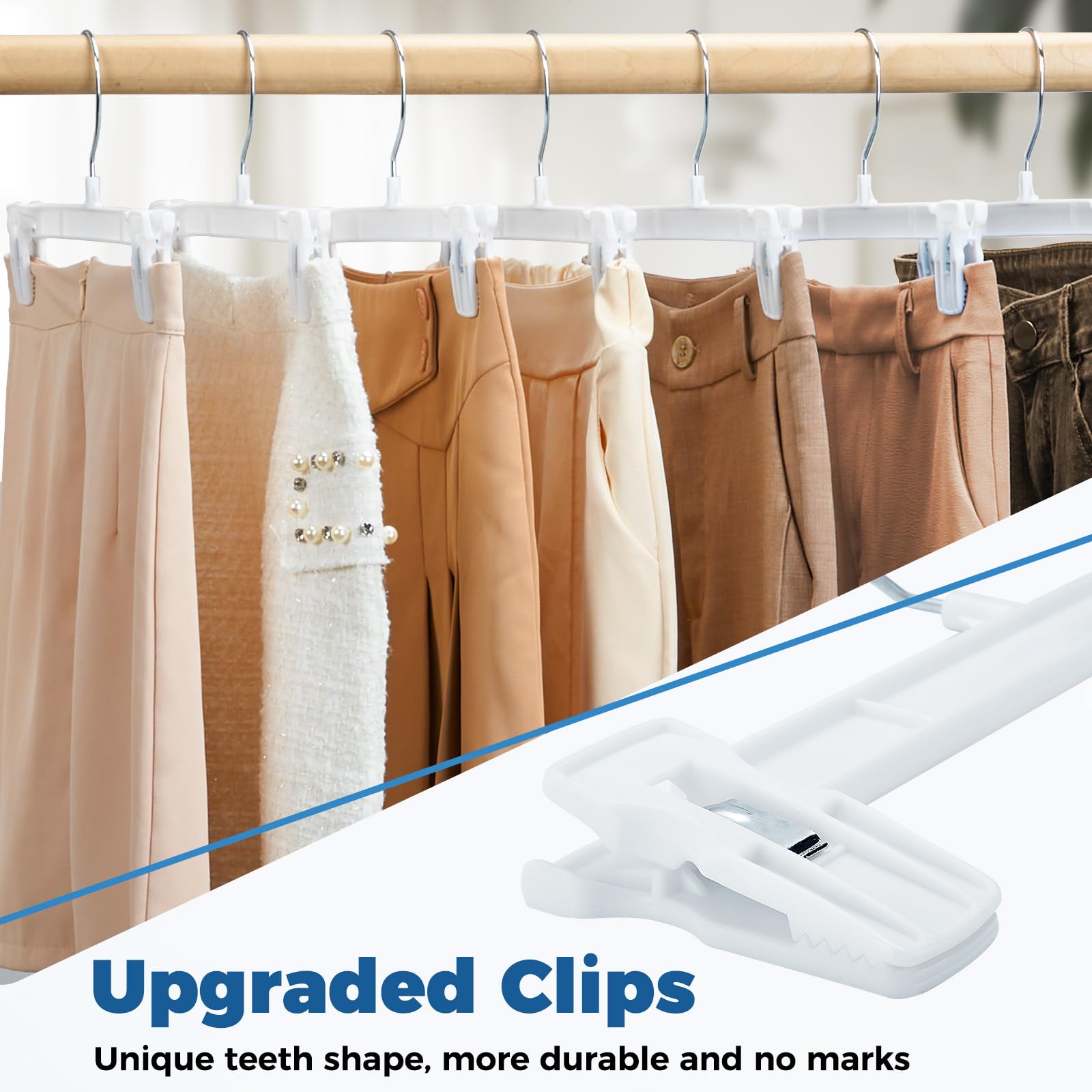 Smartor pants hangers close-up showing strong grip clips.