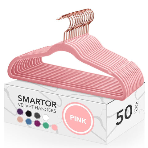 Smartor pink velvet hangers—50 pack to keep clothes in place and save closet space