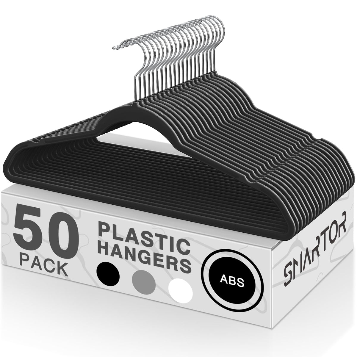 Smartor plastic hangers 50-pack black pack-shot keeps closet neat and efficient