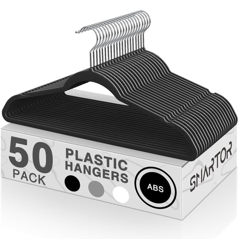 Smartor plastic hangers 50-pack black pack-shot keeps closet neat and efficient
