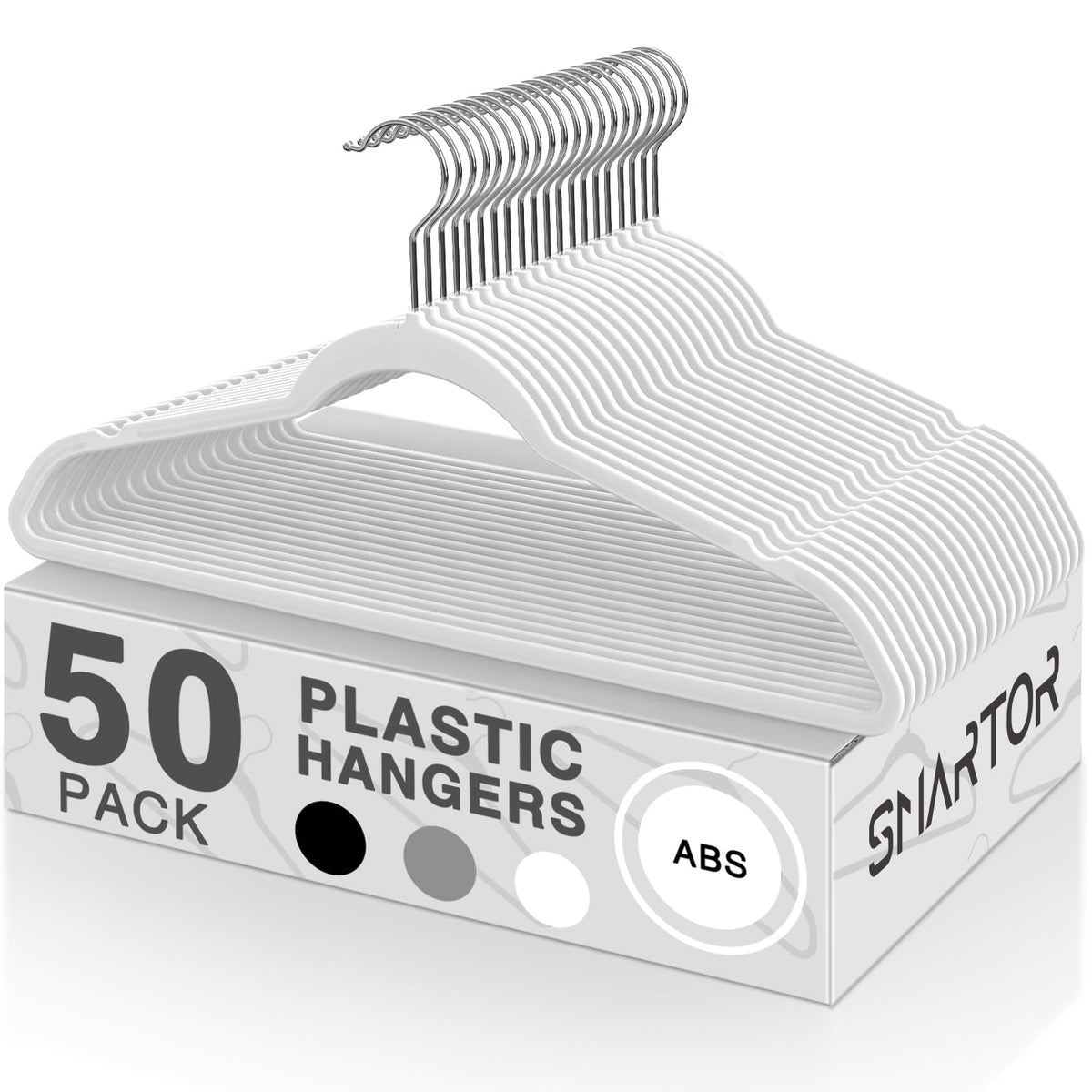 Smartor Plastic Hangers 50-pack front view shows slim, space-saving design