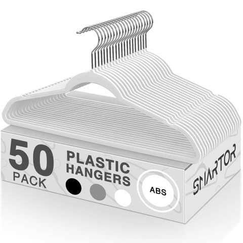 Smartor Plastic Hangers 50-pack front view shows slim, space-saving design