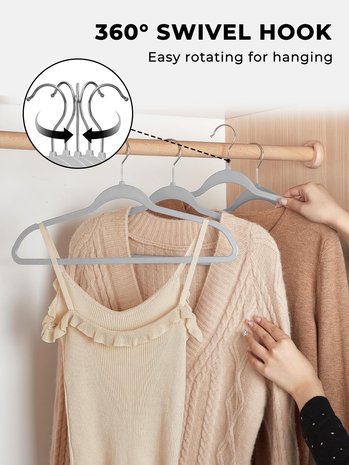 Non-velvet Smartor hanger with curved shoulders and non-slip notches.