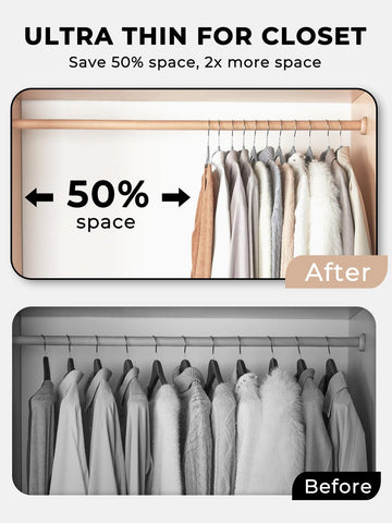 Metallic swivel hook of Smartor hangers makes accessing clothing from any angle easy.