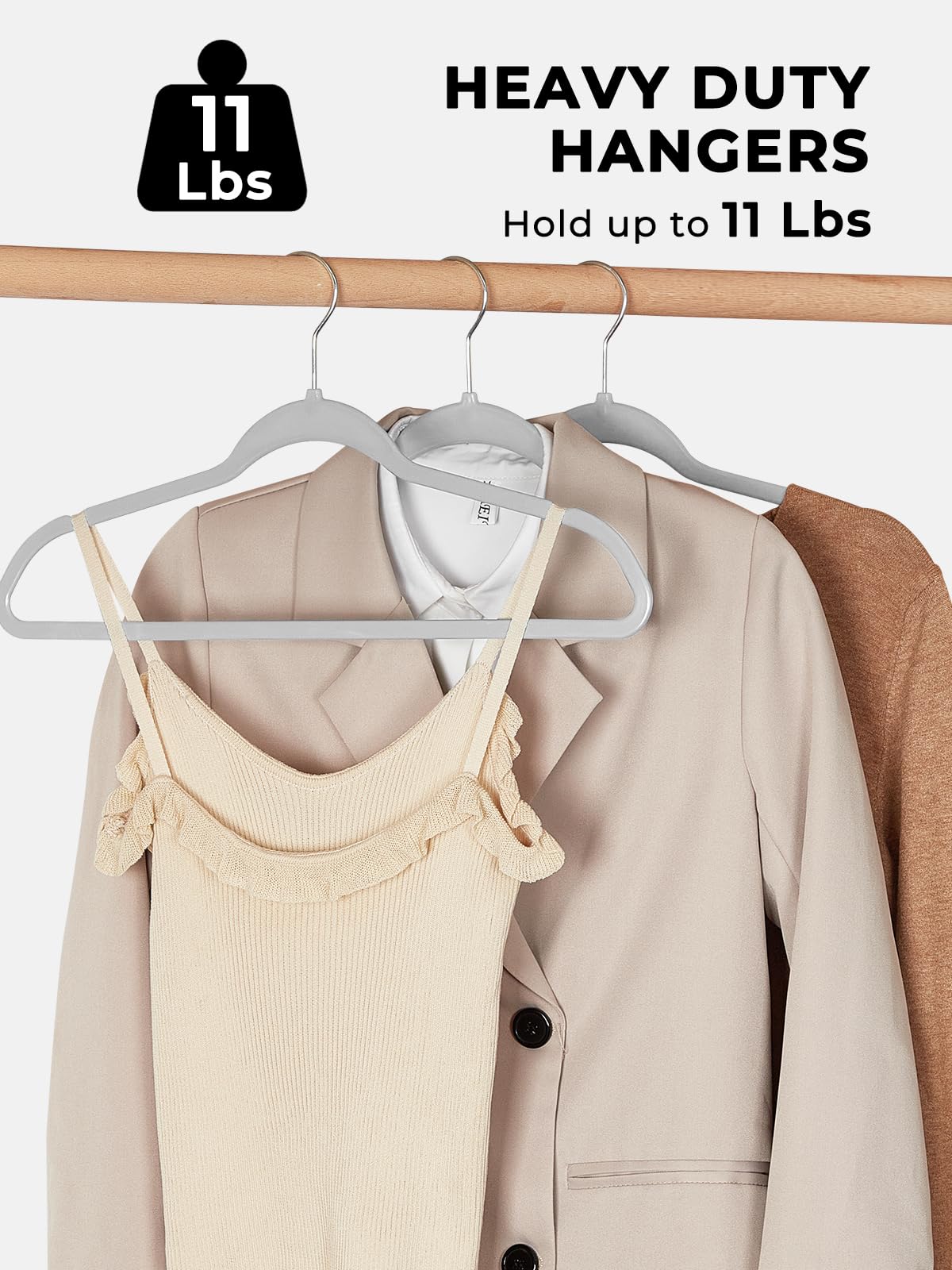 Smartor ABS plastic hanger demonstrating durability for heavy garments.