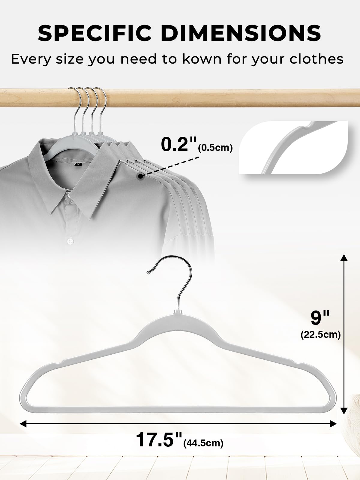 Slim profile hangers lining a closet maximize wardrobe space.