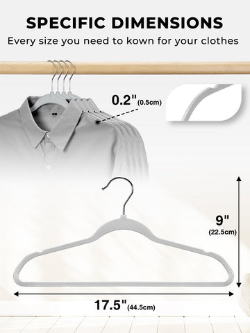 Slim profile hangers lining a closet maximize wardrobe space.