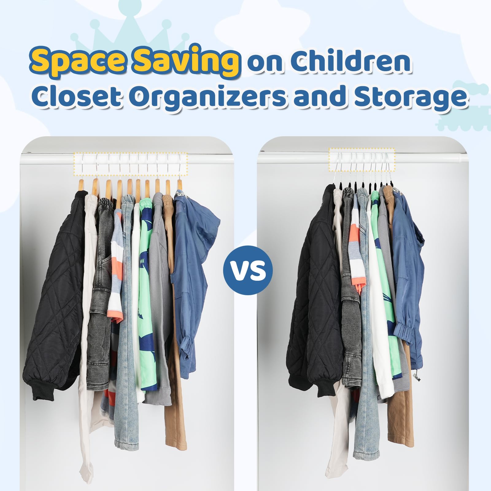 Smartor Premium slim profile 11x7.3-inch hangers maximize closet capacity.