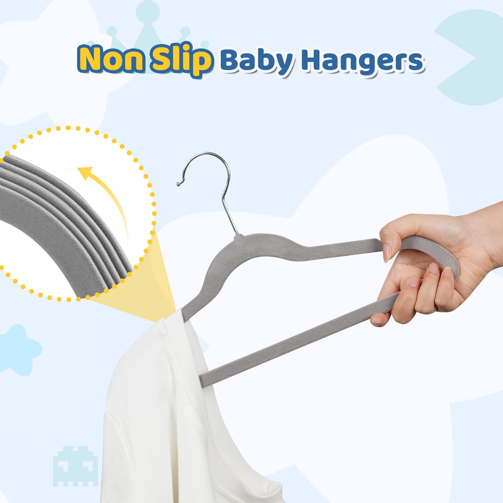 Smartor Premium kids hangers with 360 degree swivel hook for easy closet access.