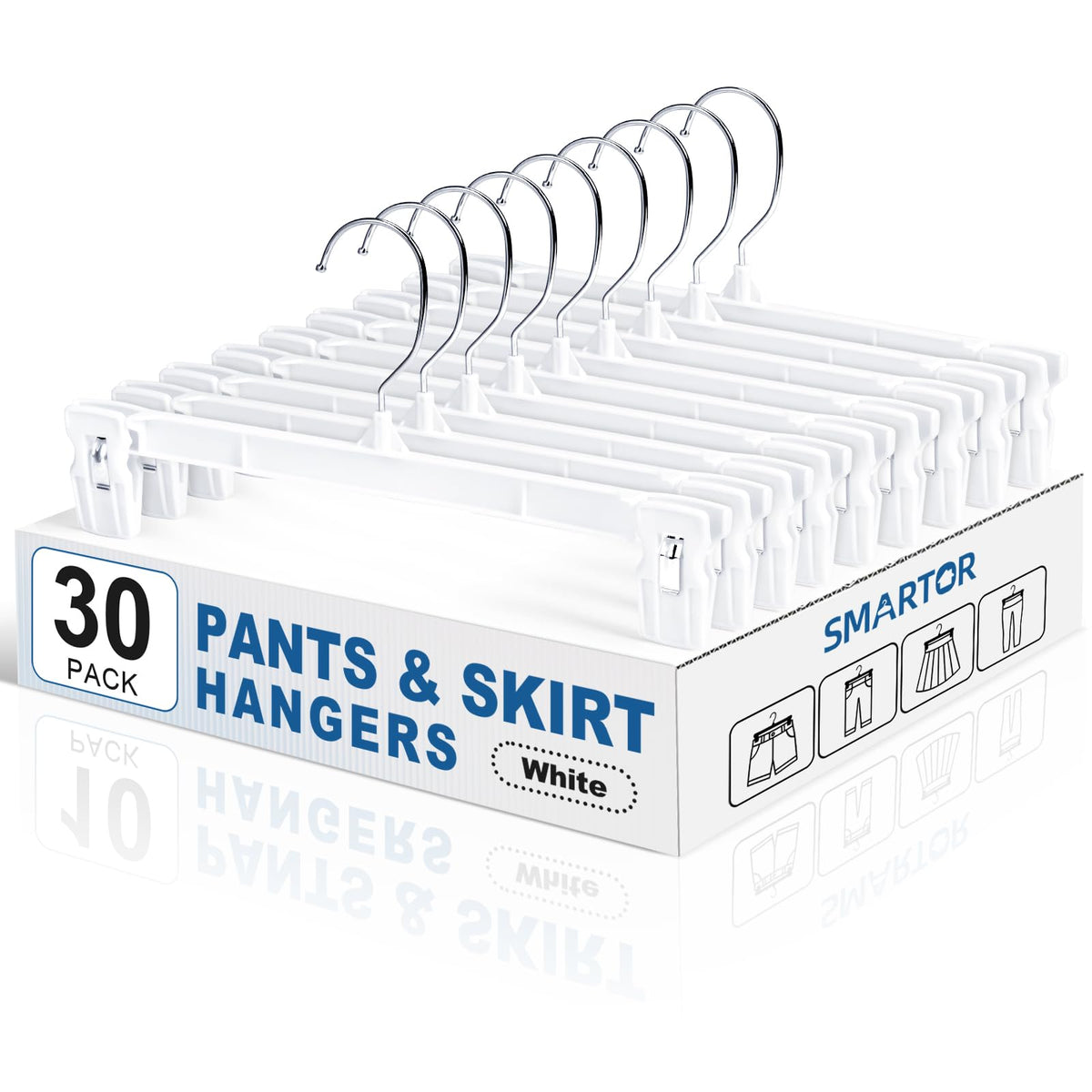 Smartor skirt hangers with 360° swivel hook for easy access.