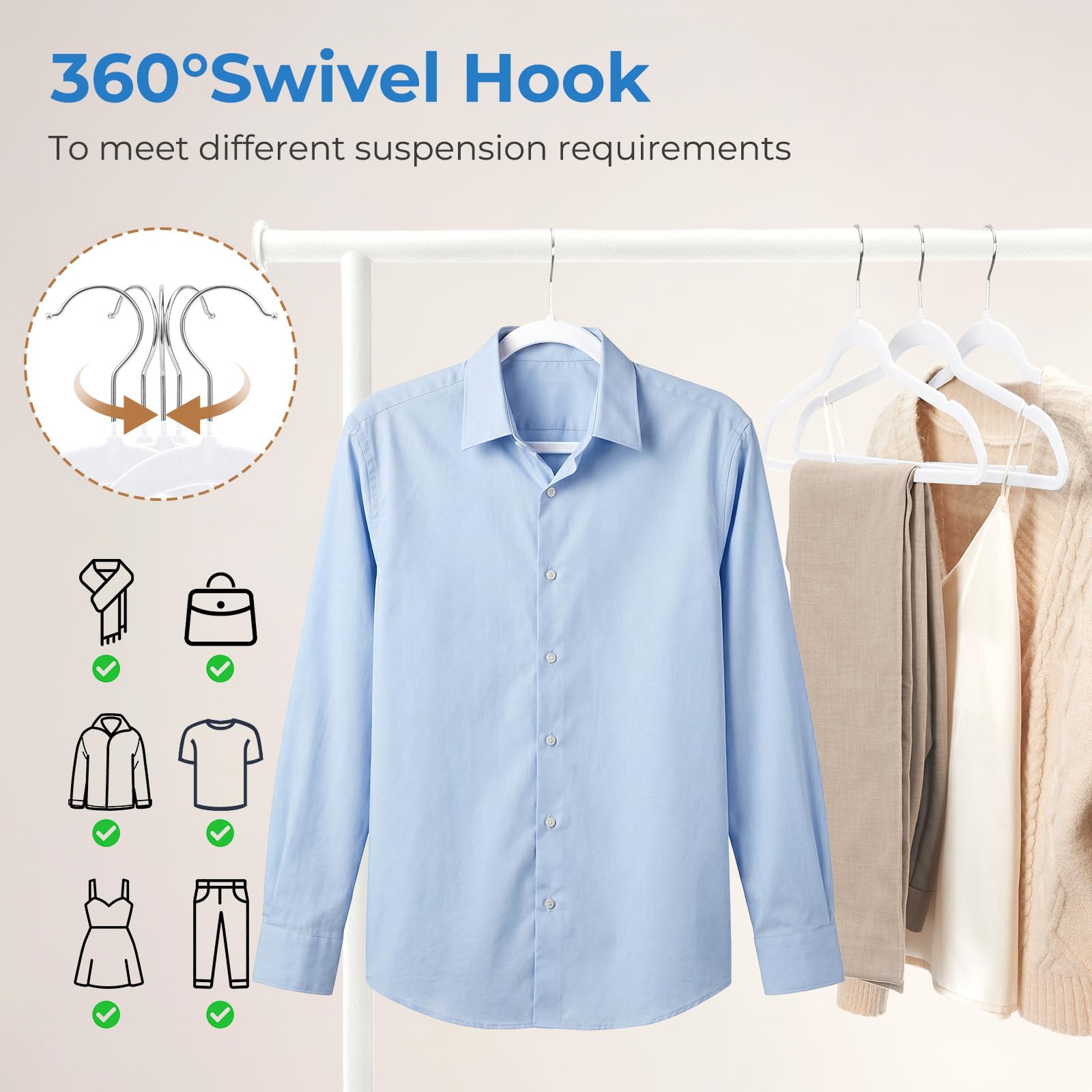 Coat collection neatly hung on Smartor velvet hangers.