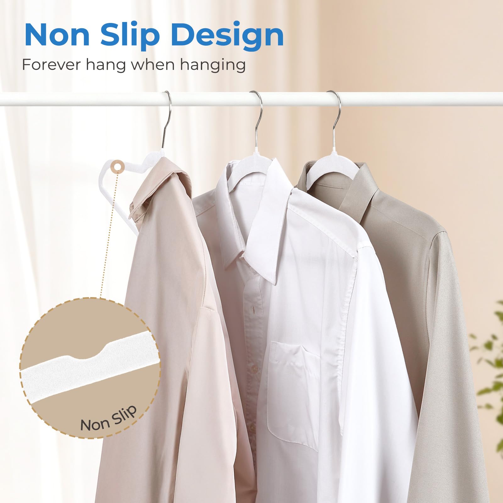 Smartor White Velvet Hangers 50-pack side view highlighting slim profile.