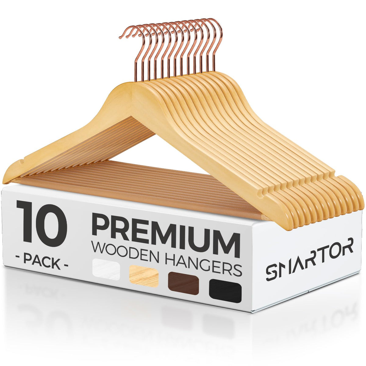 Smartor wooden hangers with rose gold hook provide durable, organized closet storage.