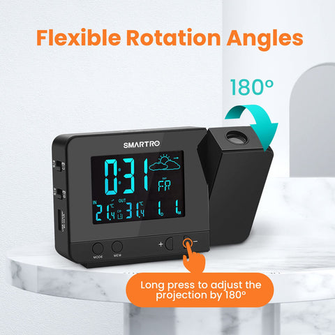 Dual alarms with snooze on the SMARTRO SC31B clock