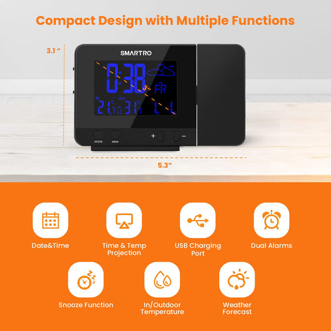 Indoor/outdoor thermometer reading ambient conditions for quick checks