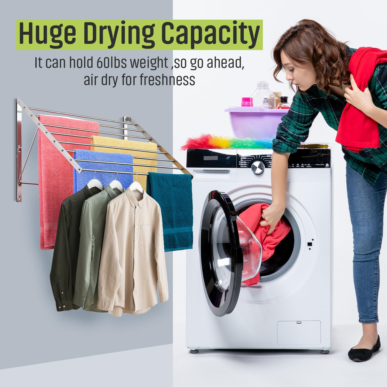 Smartsome fold-away drying rack stored neatly against the wall