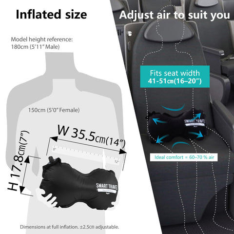 SmartTravel adjustable strap secures pillow on seats to reduce slips.