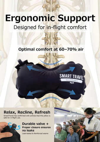 SmartTravel quick inflate/deflate pillow for fast adjustments anywhere.