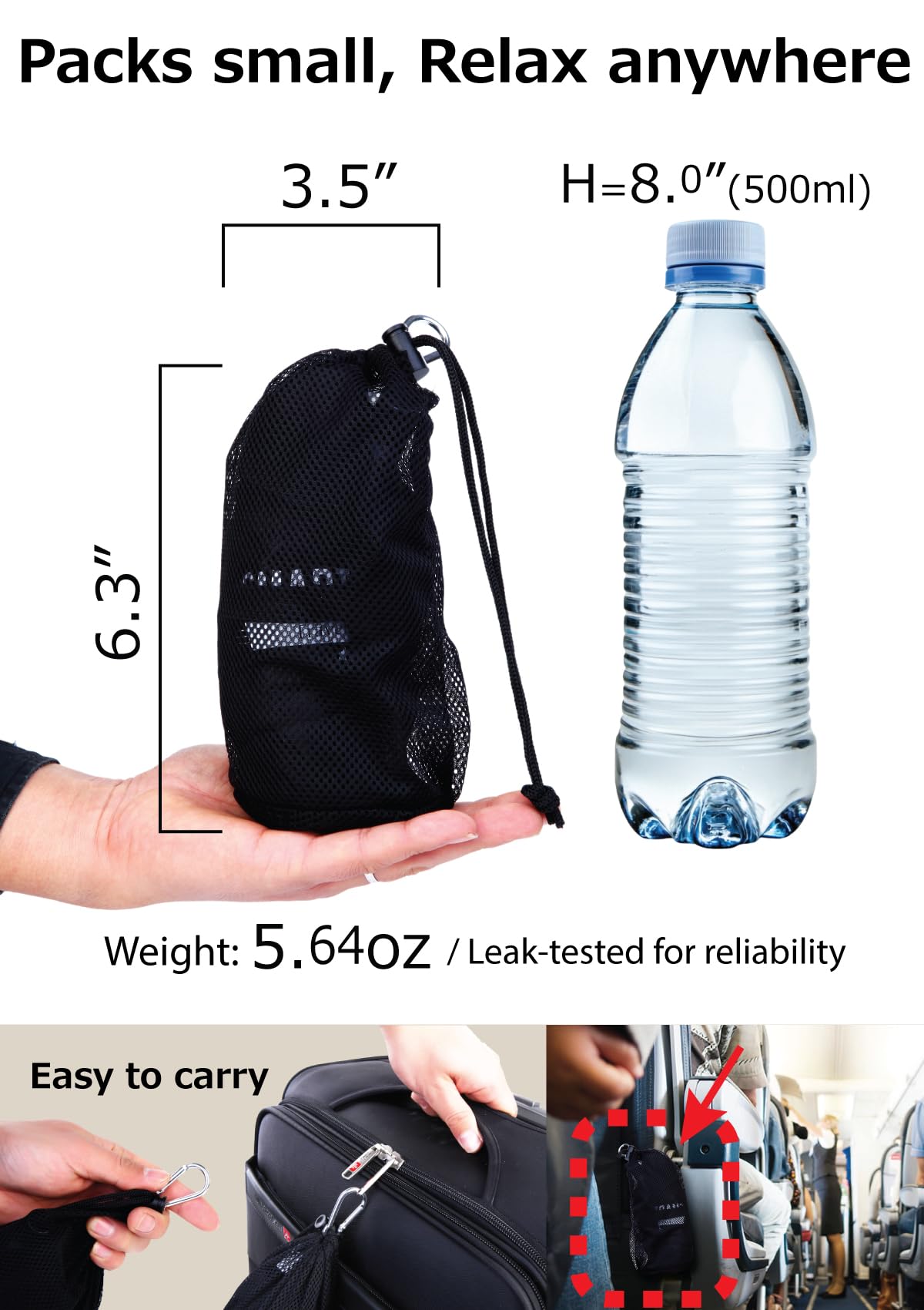 SmartTravel ultra-compact pillow packs into a carry-on for easier travel.