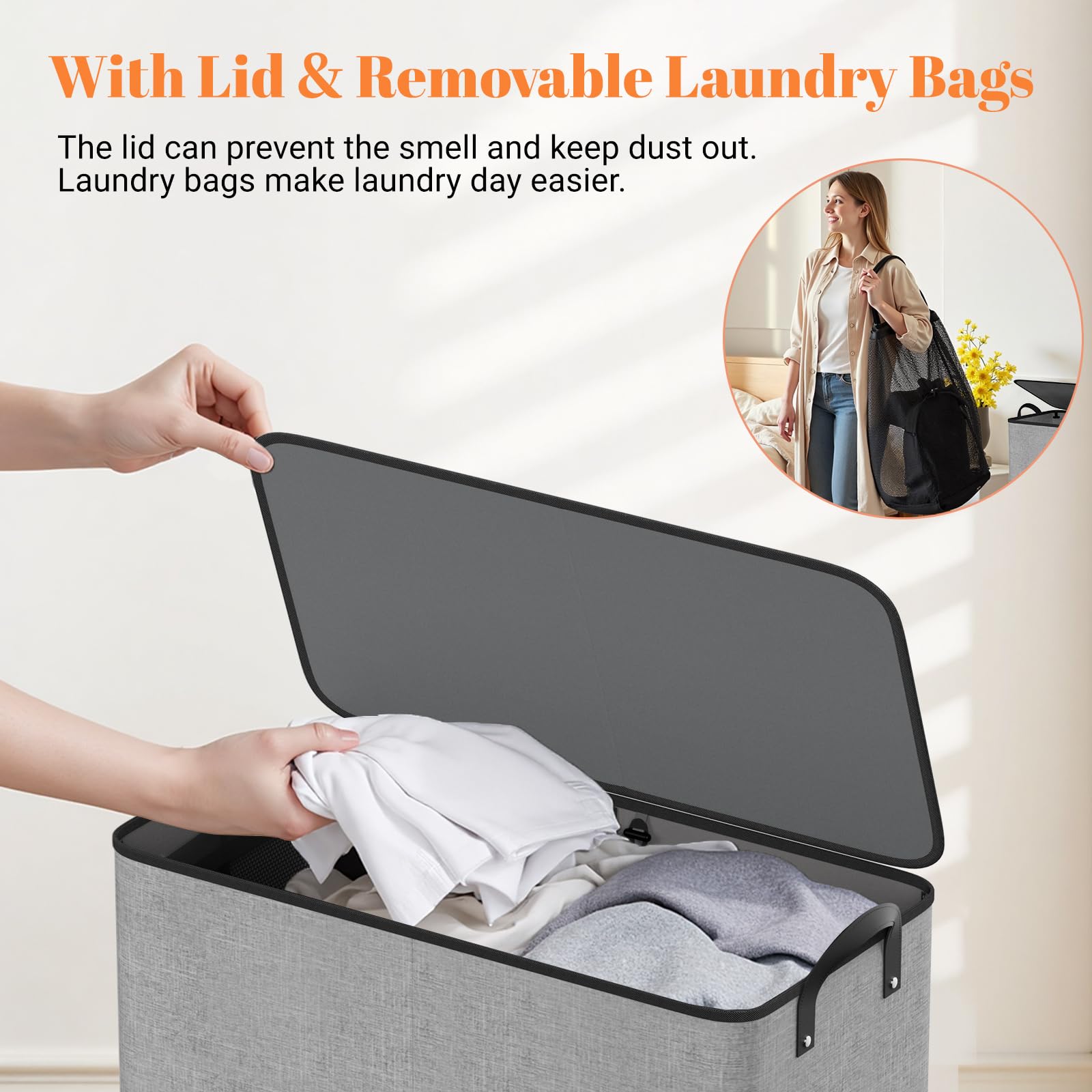 SmartTrends lid keeps laundry out of sight and dust-free.