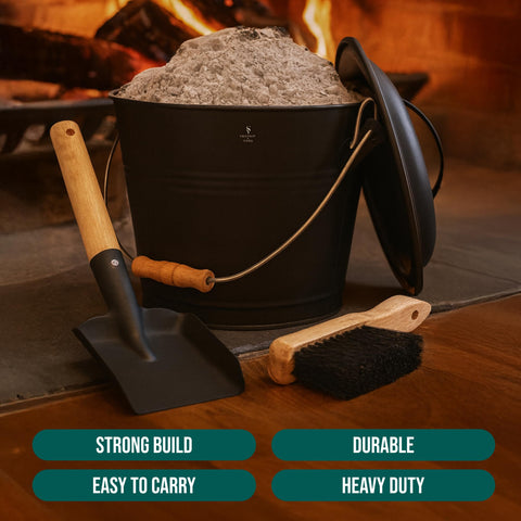Smedley York ash bucket shows side pocket for shovel and brush.