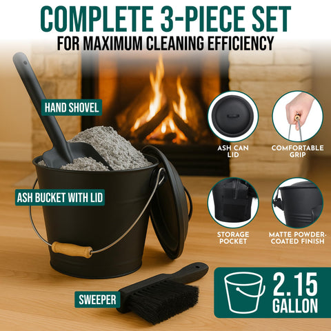 Smedley & York fireplace tools set with shovel and broom for easy cleanup