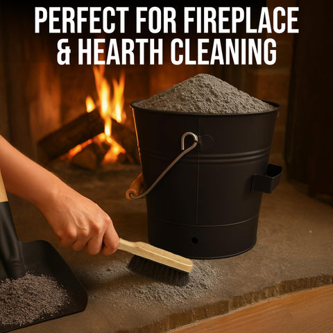 Smedley York fireplace tools set arranged beside a crackling stove.