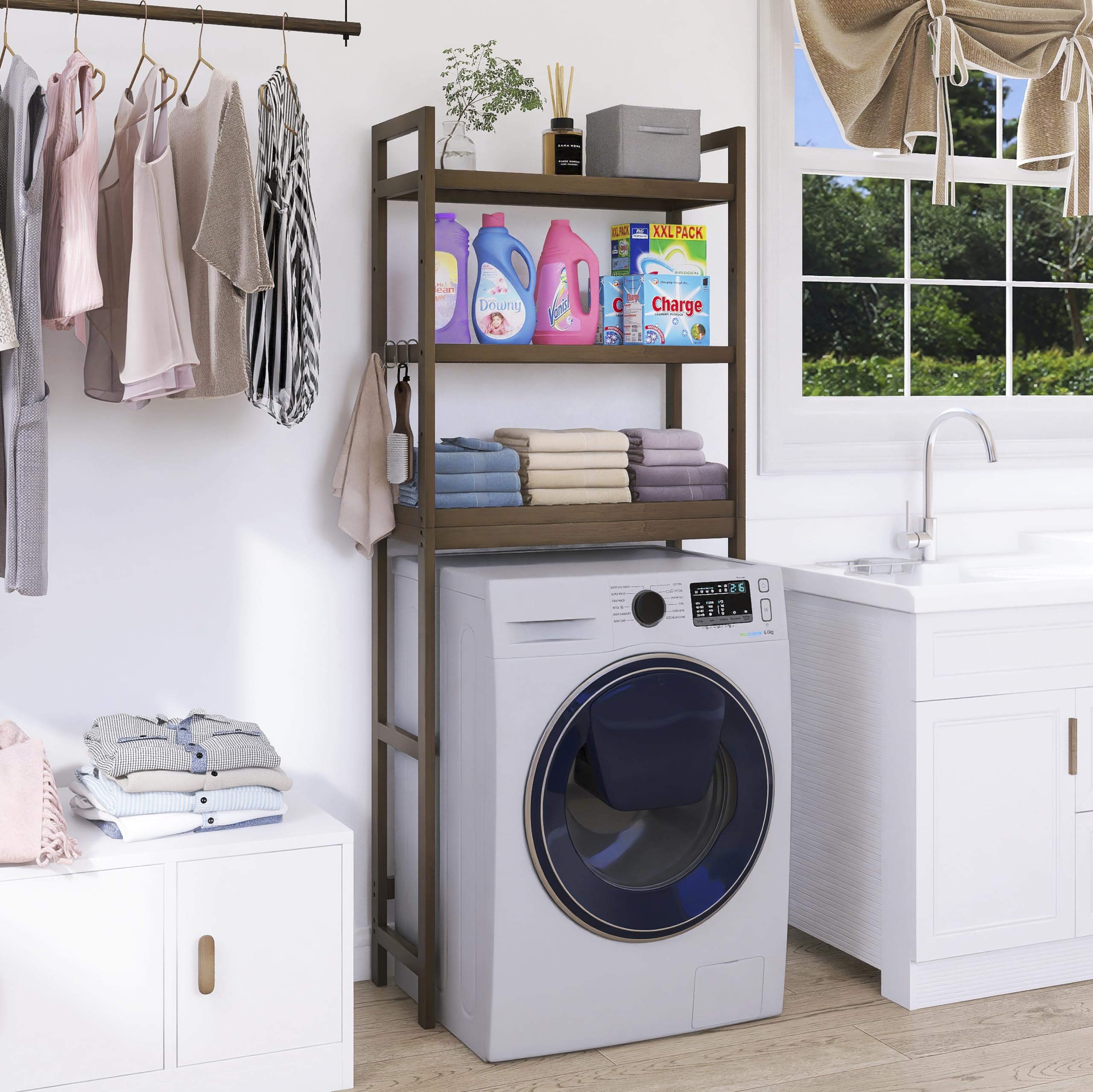 Smibuy adjustable shelves hold tall bottles and compact essentials within reach