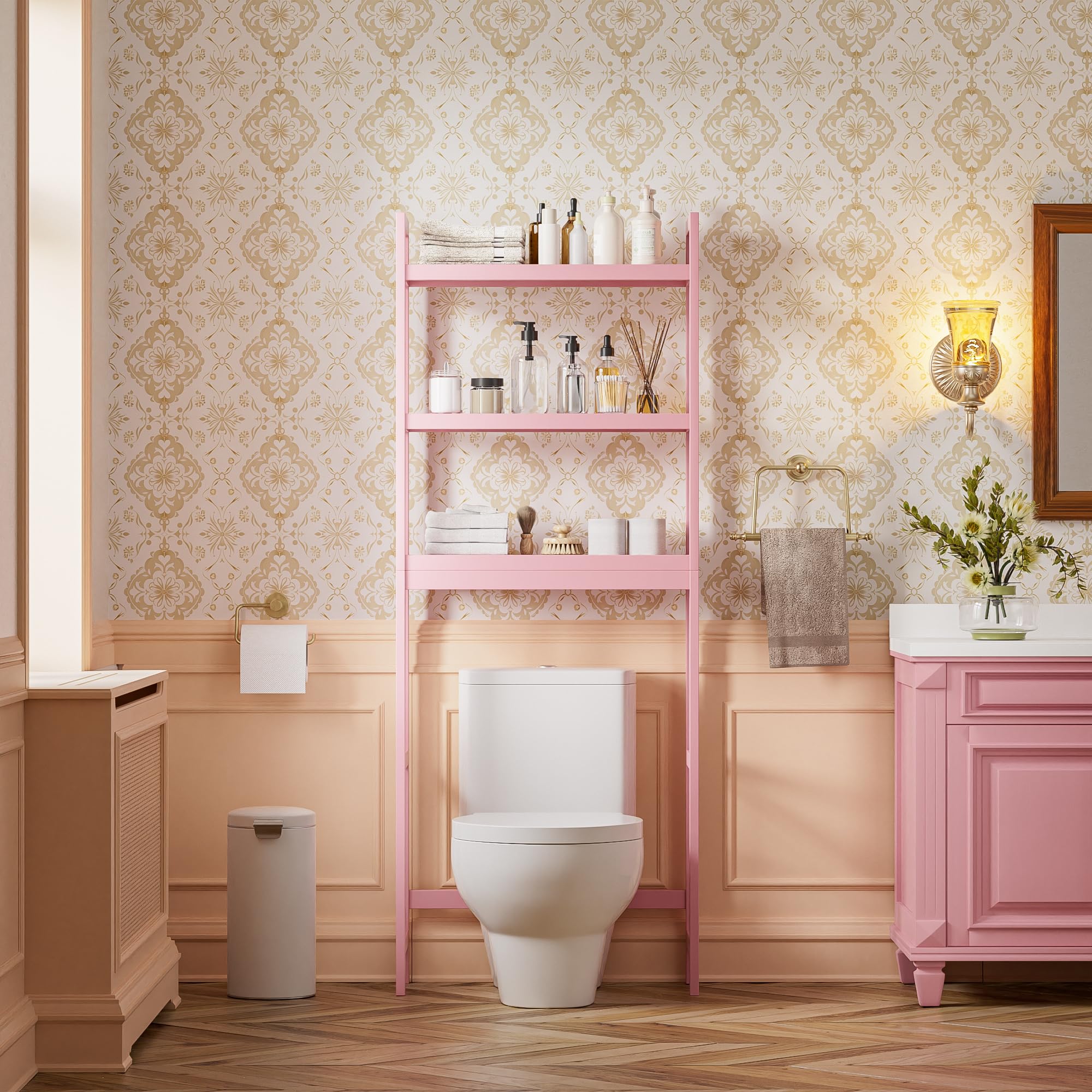 SMIBUY pink toilet shelf supports safe bathroom organization with tip-over restraints