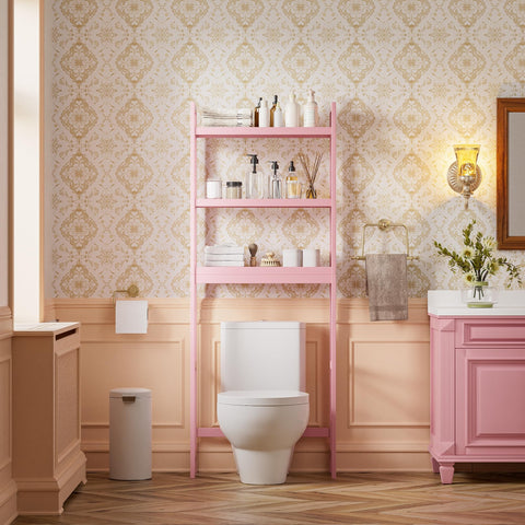 SMIBUY pink toilet shelf supports safe bathroom organization with tip-over restraints