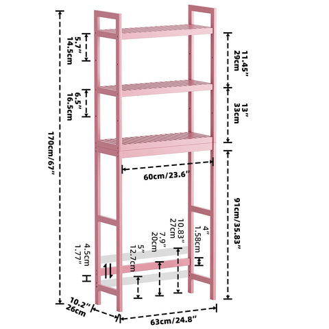 SMIBUY over-the-toilet shelf pink height showcase fits tall and short items
